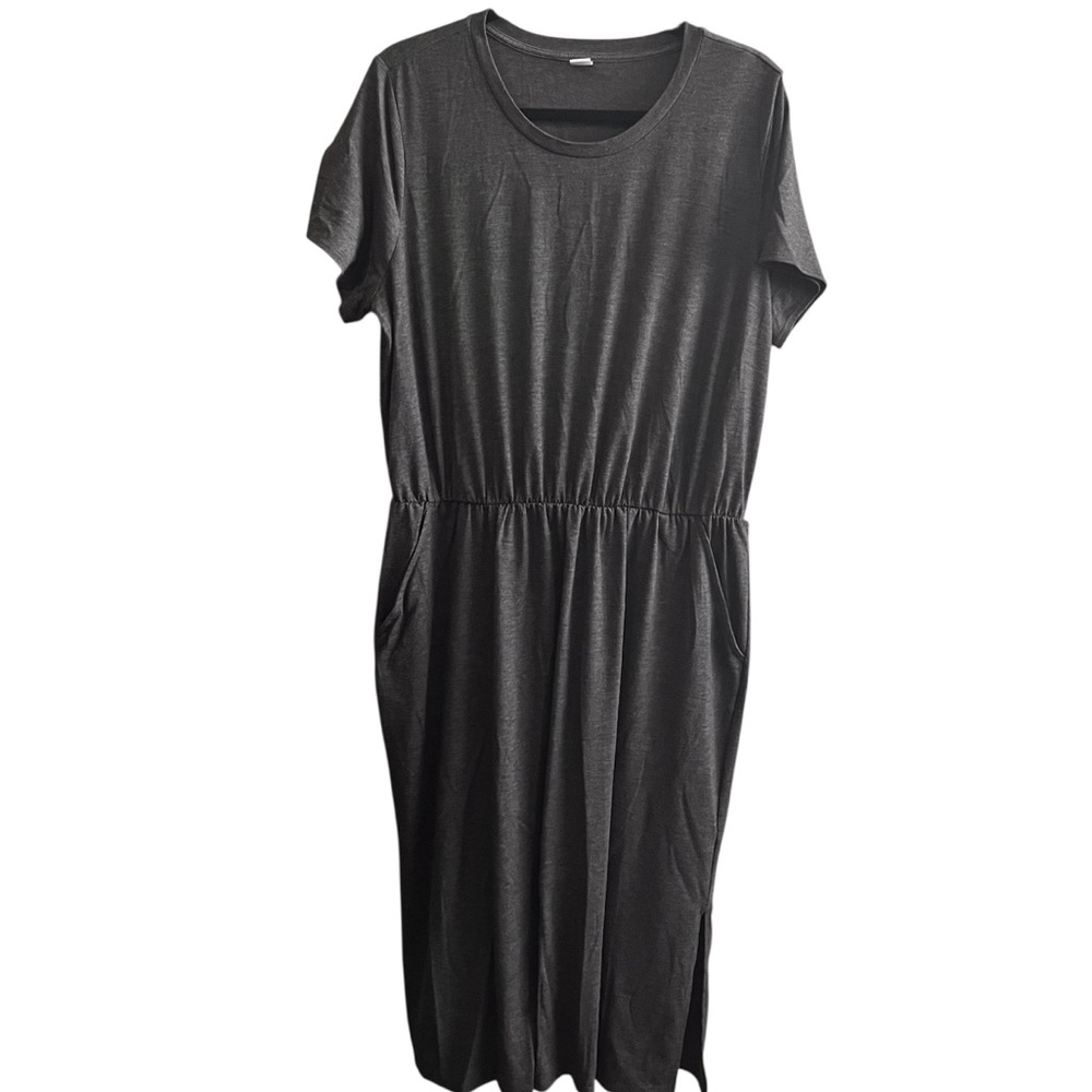 Old Navy gray cinched waist short sleeve maxi dress stretch womens size XL